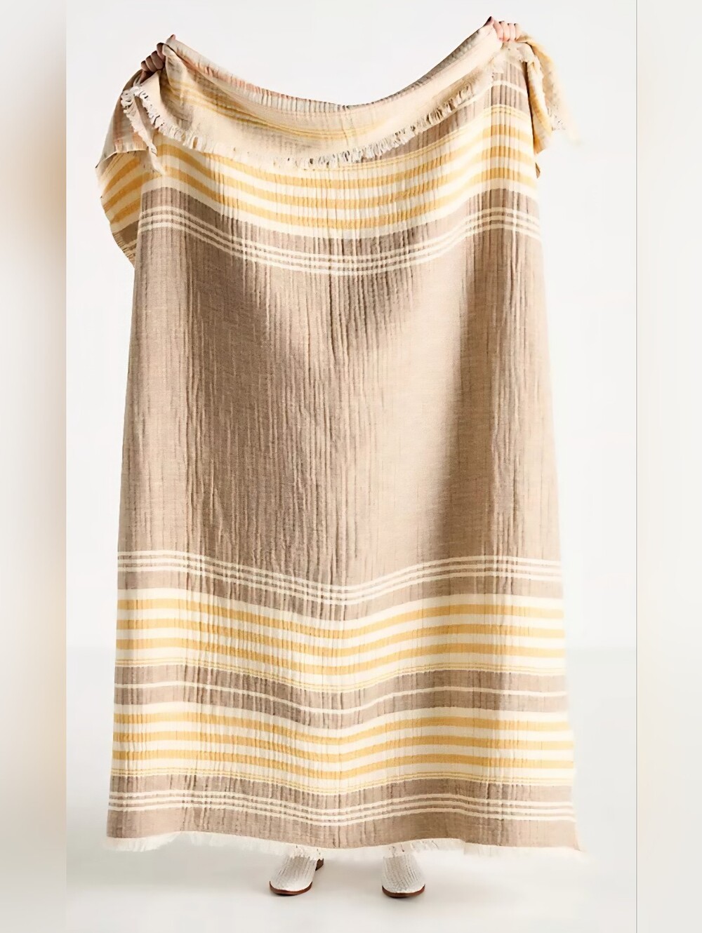 Anthropologie, Jolene Gauze Woven Stripe Throw Blanket In Neutral